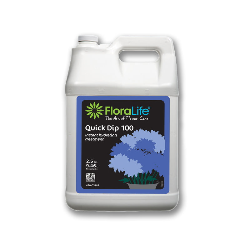 Floralife® Quick Dip®: solución lista para usar que hidrata flores en minutos. Ideal para productores, mayoristas y florerías. Presentaciones: 473.176 ml y 1 galón.