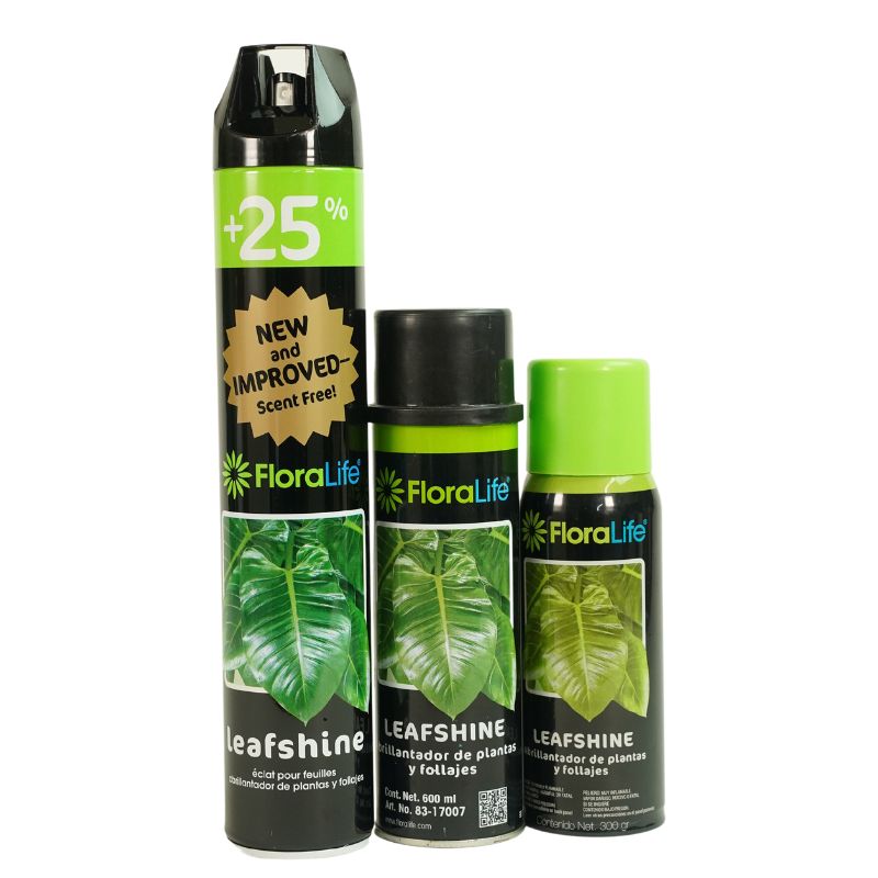  Spray limpiador y abrillantador de follajes, no tóxico. • Ideal para usar en plantas de interior, y follajes usados ??en los arreglos florales. Disponible en spray Leafshine Floralife