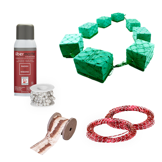 Kit de Navidad: incluye un camino de mesa OASIS®, Ubermatte Radish, alambre de aluminio diamante rojo, listón corteza y alambre con perlas blanco. Ideal para decoraciones festivas elegantes.