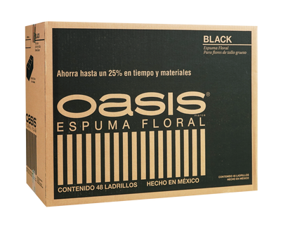 La espuma floral negra OASIS® Deluxe ofrece un fondo elegante para tus arreglos. Su firmeza y capacidad para sostener tallos gruesos permiten diseños sofisticados. Caja con 48 piezas.