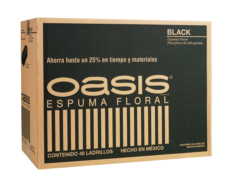 La espuma floral negra OASIS® Deluxe ofrece un fondo elegante para tus arreglos. Su firmeza y capacidad para sostener tallos gruesos permiten diseños sofisticados. Caja con 48 piezas.
