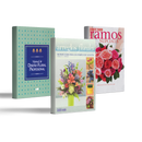 Kit de manuales de diseño floral: incluye el 'Manual de Diseño Floral Profesional', 'Manual Arreglos Florales Paso a Paso' y 'Manual de Ramos Nupciales FR'. Cada libro ofrece técnicas innovadoras y consejos prácticos con hermosas imágenes para inspirar tus creaciones florales