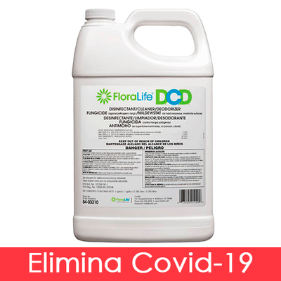 Solución D.C.D.® de FloraLife®, ideal para desinfectar y limpiar cubos de flores, jarrones, herramientas y superficies de trabajo. Antimicrobiano eficaz contra bacterias, hongos y virus. Cumple con criterios de la EPA contra SARS-CoV-2. Aroma a cítricos, no requiere enjuague. Producto concentrado para uso profesional.